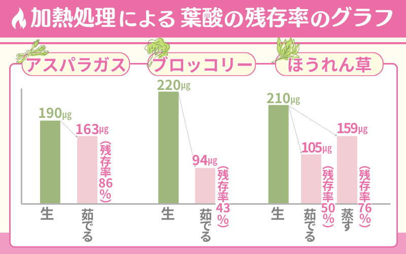 葉酸は熱に弱く水に溶けやすい